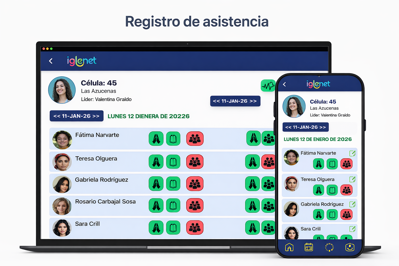 Actividades diarias en Iglenet para computadora y teléfono